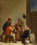 A tavern interior with five smoking and drinking male figures